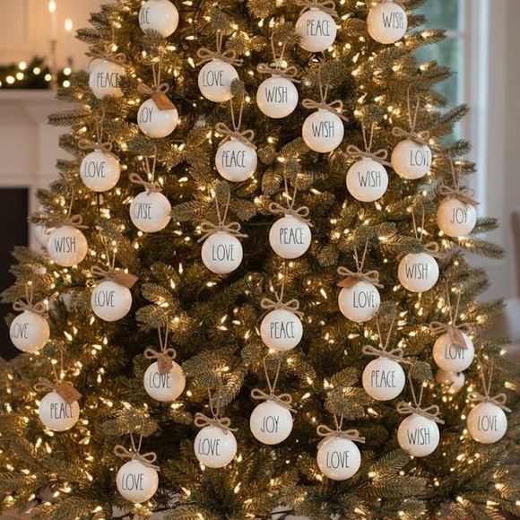 🎄🎄🎄Rae Dunn LOVE JOY WISH black/white ornaments NEW - Picture 1 of 5